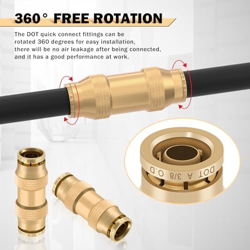 CheeMuii 23PCS Brass DOT Air Line Fittings Kit Push Lock DOT Straight Union (Pack of 2) - Image 3