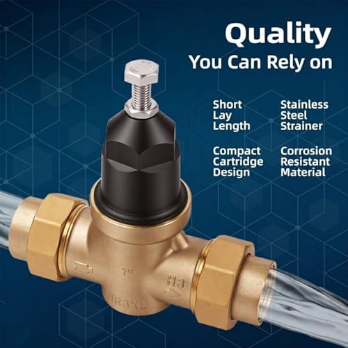 Upgraded 1" Brass Pressure Reducing Valve，Water Pressure Regulator for home with Double Union FNPT Connection - Stainless Steel Strainer Screen (1 inch) - Image 3