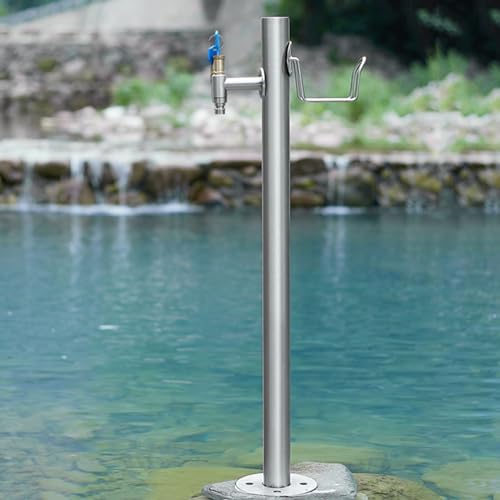 Freestanding Garden Water Column with Outdoor Hose Stand, Anti-Freezing 304 Stainless Steel Floor Mounted Water Tap, Courtyard Faucet Post, Metal Water Fountain Yard Hydrant for Irrigation/Washing by Unknown