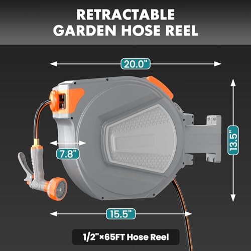 OLIXIS Retractable Garden Hose Reel, 1/2'' x 65 ft Water Hose with Nozzle - Image 2