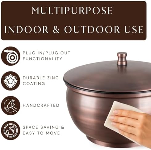 Monarch Abode Garden Hose Holder with Lid – Decorative Water Hose Holders for Outside, Smooth Metal Antique Copper Pot with Drainage, 100ft Waterhose Holder for Outside, Garden Storage Caddy - Image 7