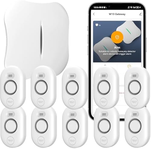 WiFi Water Leak Detector for Home with App Alert,2.4Ghz Gateway + 10 Sensor by METAK