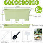 Oliz Window Box Planter 6 Packs, 13.8 Inches Rectangle Flower Pots with Drainage Holes & Trays, Pots for Vegetables, Herbs, Flowers, Garden Windowsill Balcony (Green) - Image 6