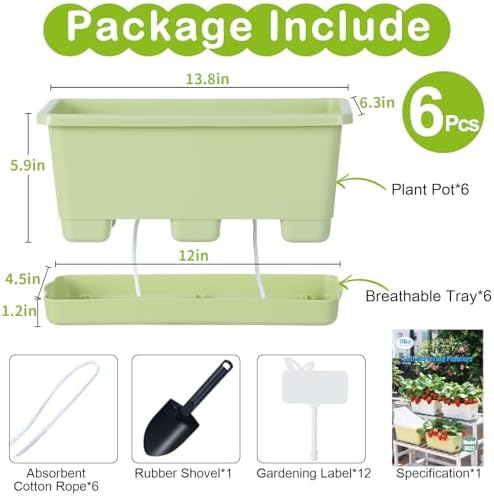 Oliz Window Box Planter 6 Packs, 13.8 Inches Rectangle Flower Pots with Drainage Holes & Trays, Pots for Vegetables, Herbs, Flowers, Garden Windowsill Balcony (Green) - Image 6