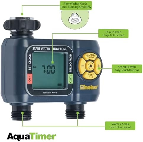 Melnor 65139AMZ AquaTimer Digital Hose Timer, 2-Zone Programmable Watering Timer, Quick Connect Bundle, Black, Yellow - Image 3