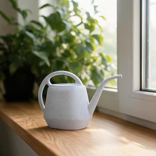 2 Gallon Plastic Watering Can with Long Spout for Indoor Outdoor Plants, Ergonomic Handle Garden Water Pot for Home Flower Bed, Green Blue Grey(Gray-White - 2L) - Image 4