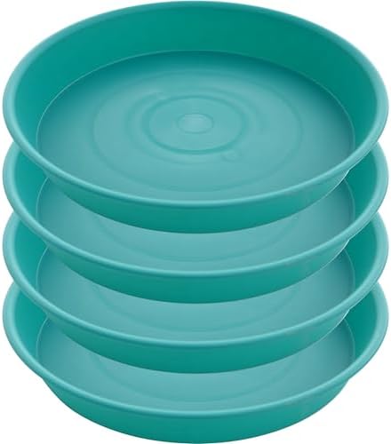 4 Pack of 16 inch Plant Saucer (13.5" Base), Heavy Duty Plastic Plant Tray for Pots, Flower Water Trays for Indoors, Bird Bath Bowls, Plant Drip Saucers for Planter 14"/15"/16" (Teal) by Bleuhome