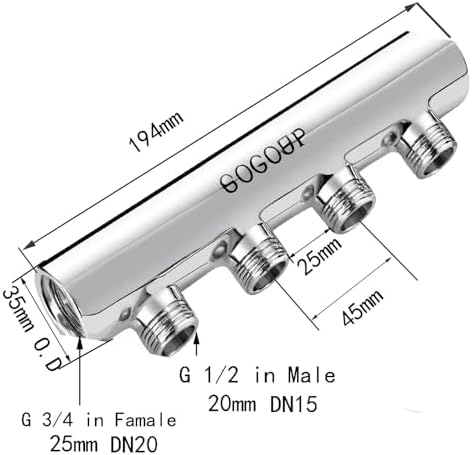 304 Stainless Steel 4-Port Manifold Splitter – 4 ways 25 Bar Pressure Rated for Drinking Water, Oil/Gas, Brewery, Cooling Systems, Polished Closed - Image 3