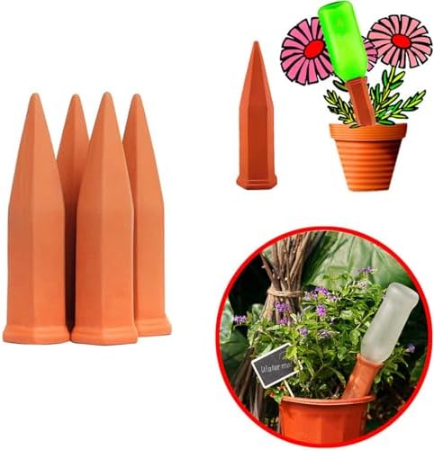SagaSave Ceramic Plant Watering Devices 4 Pack Terracotta Vacation Plant Waterer Wine Bottle Watering Stakes Slow Release Plant Watering Spikes Perfect Self Watering Devices for Indoor Outdoor Plants - Image 2