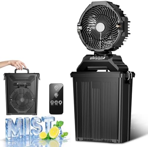 Portable Misting Fan for Outside, 70Hrs Camping Mister Fan,15L Cooling Fan with Remote, Ice Fan with 4 Spray Speeds,4 Misting Modes,3 Light Modes for Garden/Camping/Party/Fishing by Hasealam