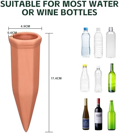 Soilagua Wine Bottle Watering Spikes, Terracotta Watering Spikes for Out | Indoor Plants, Self Watering Planter Insert, Vacation Plant Watering Devices, Clay Plant Watering Globes, 8-Pack - Image 4