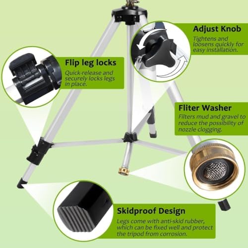 2 Pack 50 Inch Adjustable Tripod Impact Sprinkler, Heavy Duty Brass Nozzle Sprinkler, 360° Rotating Extendable Height Irrigation System for Large Yard Lawn Garden Watering - Image 5