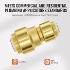 VEVOR Brass Pipe Fittings Push-Fit,Straight-Through,1/2"-3/4" 12PCS - Image 5