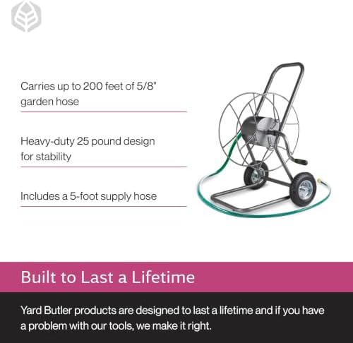 Yard Butler Hose Cart, Metal Hose Caddy, 2 Wheels, 200 Feet - Image 4