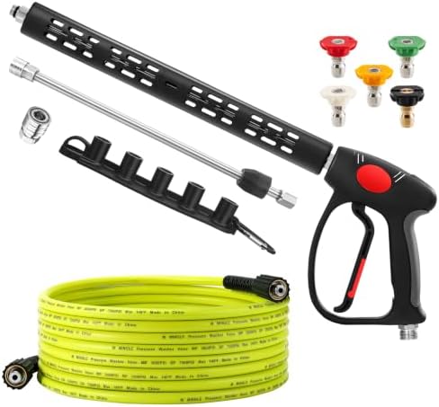 M MINGLE Pressure Washer Hose and Gun Kit, 25FT Power Wash Hose with 5 Tips by MMINGLE