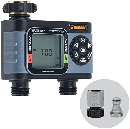 Melnor 65166AMZ HydroLogic Digital Hose Timer, 2-Zone Programmable Watering Timer, Quick Connect Bundle, Black, Grey by Melnor