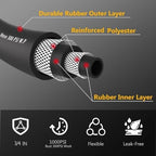 Guitrees 25FT 3/4 Heavy Duty Rubber Garden Hose - 300psi Working, 1000psi Burst - Hot/Cold Water - Five-Layered Braiding for Durability - Versatile for Gardening, Agriculture, Construction(Black) - Image 2