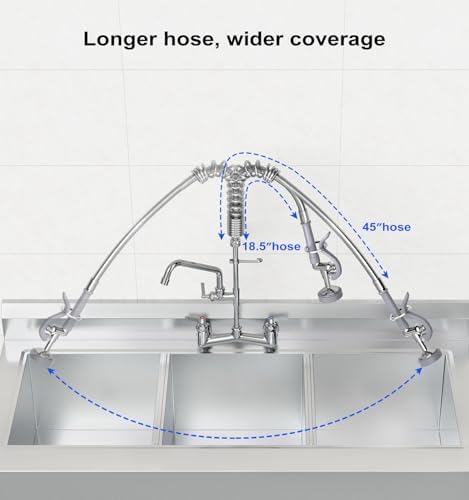 Pre Rinse Sprayer Commercial with 45” Stainless Steel Hose, 1.42 GPM Commercial Sink Sprayer, High-Pressure Dish Spray for Restaurant Use, Sink Spray Nozzle with Adapters (Gray) - Image 5