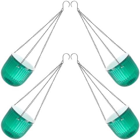 VICASKY 4pcs Hanging Plant Pots Green Hook Self Watering Plastic 6.5 Inch by VICASKY