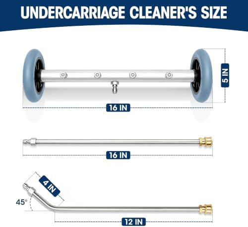16 Inch Undercarriage Pressure Washer Attachment, Pressure Washer Undercarriage Cleaner, Under Car Washer Attachment with 3 Extension Wand, 4000 PSI - Image 5