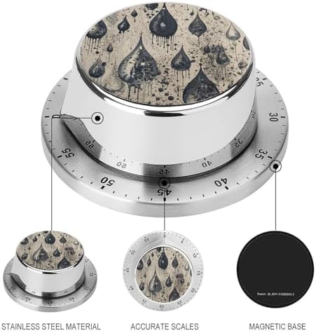 Stainless Steel 60-Minute Mechanical Timer Black Water Drop Pattern Printed Timer - Image 3