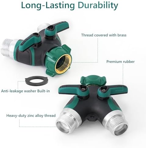Diivoo Hose Splitter 2 Way, Heavy Duty Metal Y Spigot Splitter, High Flow Hose Connector, Easy Grip Faucet Splitter, Solid Hose Bib Splitter for Outdoor Gardening Hoses, 3/4" Standard - Image 3