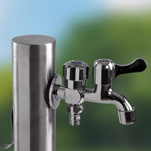 Outdoor Water Column, Stainless Steel Vertical Column Garden Water, Dispenser Hydrant with Faucet Hose Holder, Water Fountain for Parks, Lawns, Restrooms，Round 23.6in/60cm - Image 5