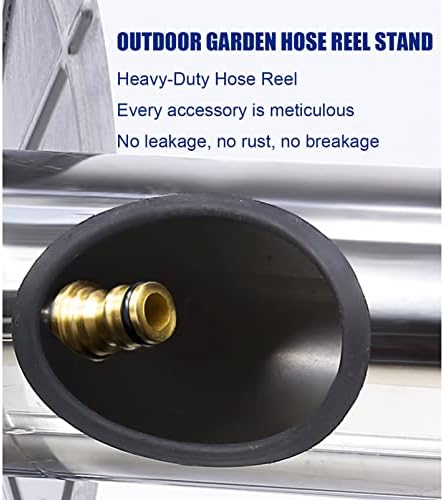 Garden Hose Holder Hose Reel Tool, Wall/Floor Mounted Water Hose Hanger, Retractable Hose Reel Butler Holder Hand Crank Swivel Bracket, Stainless Steel Organizer Water Hose Storage Stand - Image 6