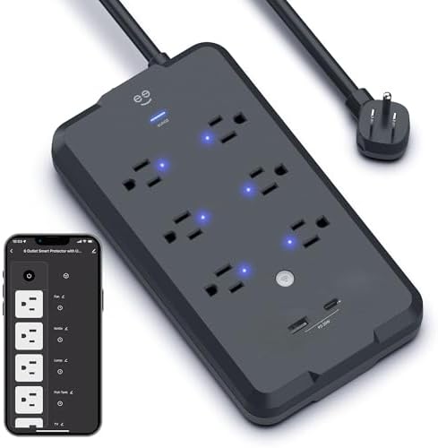 Geeni Smart Plug Power Strip, 6 Outlets & 2 USB Ports, Surge, 6 ft., Black by Geeni