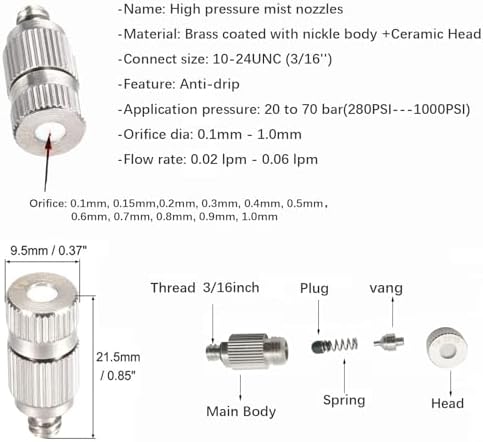 15Pack High Pressure Misting System Nozzle, 3/8" Interface Quick Connector - Image 2