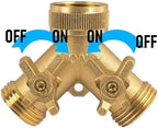 2-Way Garden Hose Splitter, Brass, Y Design, 2 Valves - Image 3