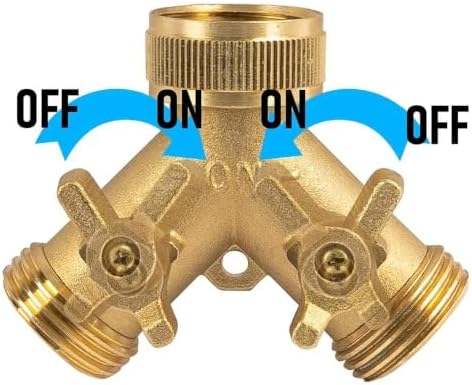 2-Way Garden Hose Splitter, Brass, Y Design, 2 Valves - Image 3