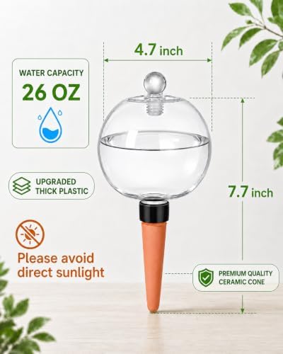 2 Pack 26 oz Extra Large Plant Self Watering Globes with Caps - Image 2