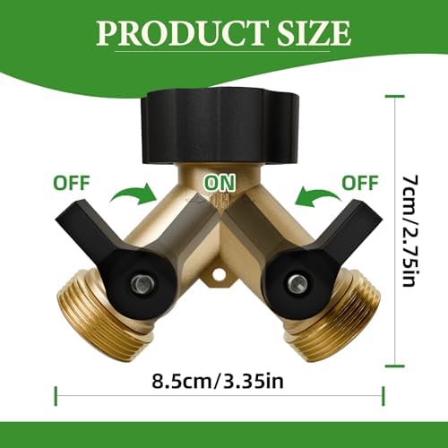Garden Hose Splitter 2 Way, Y Heavy Duty Brass Connector Tap Splitter, Brass Garden Hose Adapter with 2 Extra Rubber Washers, Outdoor Hose Splitter, Zero Leaks, Connectors & Accessories, 2 Pack - Image 3