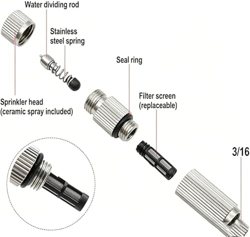 50pcs High Pressure Misting Nozzles Brass Mister Nozzle for Outdoor Cooling Systems Garden Plant Watering Devices Spray Mister 3 sections Aperture0.2mm - Image 5