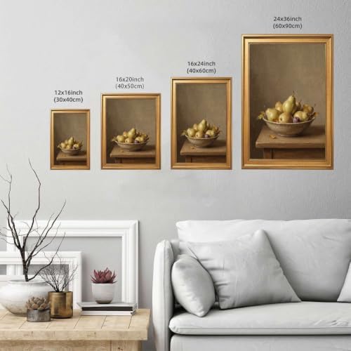 Gold Vintage Framed Still Life Pear Bowl Wall Art, Classic Kitchen Print - Image 3