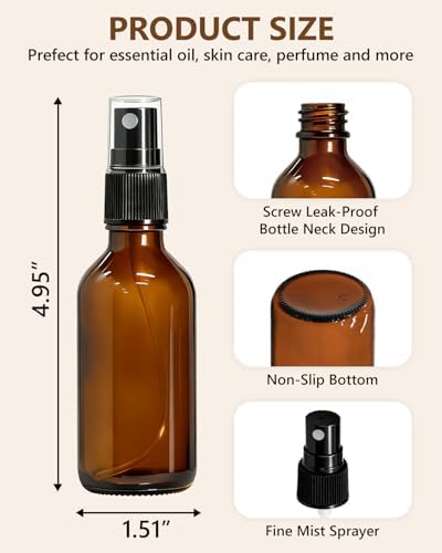 KEYWING 36 Pack 2oz Mini Amber Glass Spray Bottles for Essential Oils - Image 2