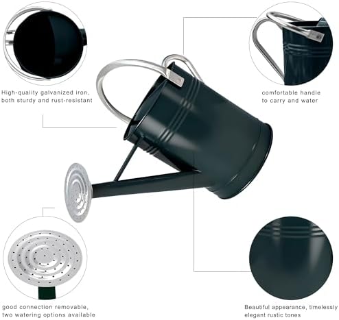 1.7 Gallon Metal Watering Can with Removable Spout, Durable Galvanized Steel Water Can for Indoor Outdoor Garden Plants (Dark Green) - Image 3