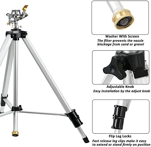 STYDDI Heavy Duty Impact Sprinkler on Tripod Base, Extra Tall Metal Pulsating Telescoping Tripod Sprinkler for Large Area, Yard, Lawn, Garden, Waters up to 90 Ft. Diameter, Legs Extends Up to 50-inch - Image 4
