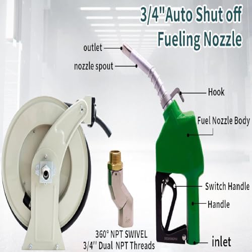 3/4"x50' Fuel Hose Reel Retractable & Fuel Nozzle & Fuel Hose Swivel,Spring Driven Diesel Hose Reel,Inlet 1" NPT Thread Swivel Oulet 3/4" NPT Thread Swivel,Heavy Duty Steel Construction Reel - Image 6