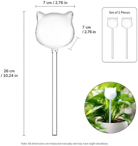 CATPAN 2 Pack Plant Watering Globes, Cat Shaped Glass Self Watering Bulbs, 10.24 Inch Automatic Watering Stakes for Indoor Potted Plants, Succulents, Herbs and Flowers - Image 2