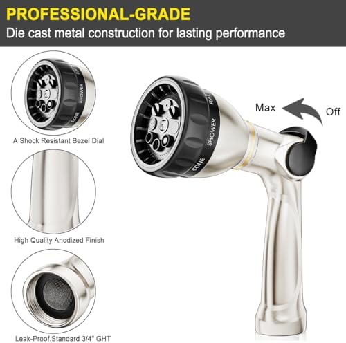 FANHAO Heavy Duty Garden Hose Nozzle + Metal Thumb Control Water Hose Sprayer - Image 6