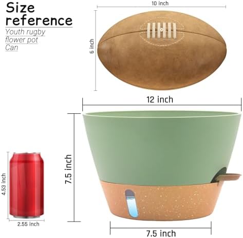12 Inch Self Watering Pot with Visual Water Window, Drainage Holes & Watering Lip, Set of 2 Large Plastic Planters for Indoor Outdoor Plants, Modern Decorative Flower Pot (Green) - Image 3