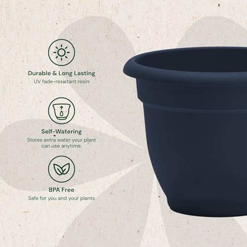 Bloem Ariana 20" Plastic Self-Watering Planter, Navy, 2-Pack - Image 4