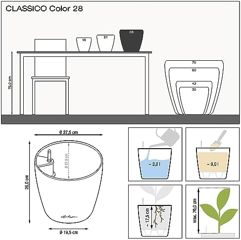 Lechuza Classico Color 28 White, Self-Watering Round Planter, D11 H10.2 in - Image 4