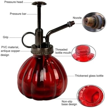 KeuLen Empty Glass Spray Bottle, Handheld Plant Mister Water Sprayer with Fine Mist, Vintage Retro Style for Indoor Plants (1 PC)(Red) - Image 6