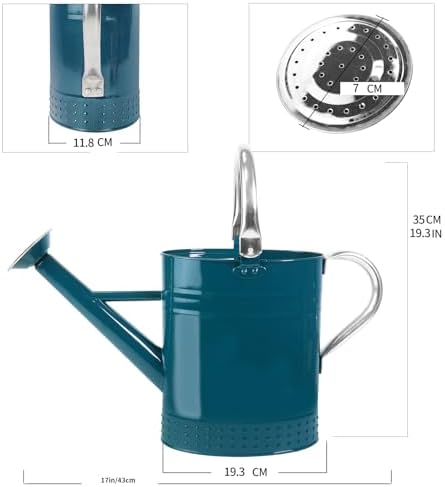 1 Gallon Metal Watering Can with Removable Spout, Nice Galvanized Steel Water Can with Embossed Design for Indoor and Outdoor Plants (Ocean Blue) - Image 3