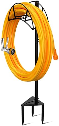 Suchek Metal Garden Hose Holder Stake, Freestanding, Heavy Duty Water Hose Stand, In Ground Hose Rack Organizer for Outside Yard (Black) - Image 2