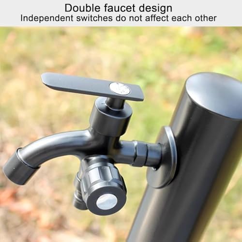 60CM Stainless Steel Outdoor Column Faucet - Square Freestanding Vertical Hose Holder for Patios, Backyards, Garden, Durable, Rust-Resistant, Easy Installation - Image 4