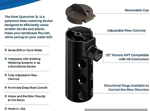 Root Quencher Jr (2 Pk) - Deep Underground Dripper, Tree & Plant Root Watering Drip Irrigation & Fertilizer Stake (1/2" Female NPT Compatible with All Connectors, Water Hose, Drip & PVC) - Image 2